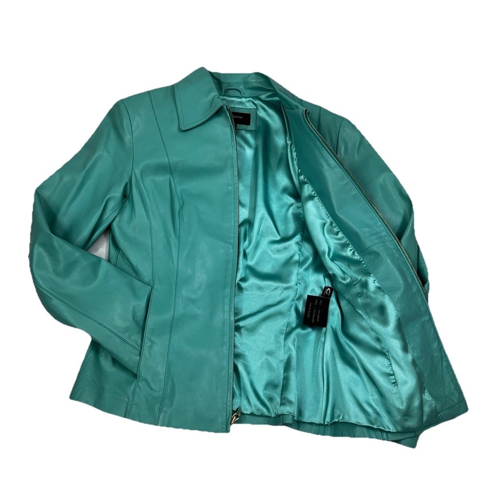Women's Teal Leather Jacket - Picture 3 of 6
